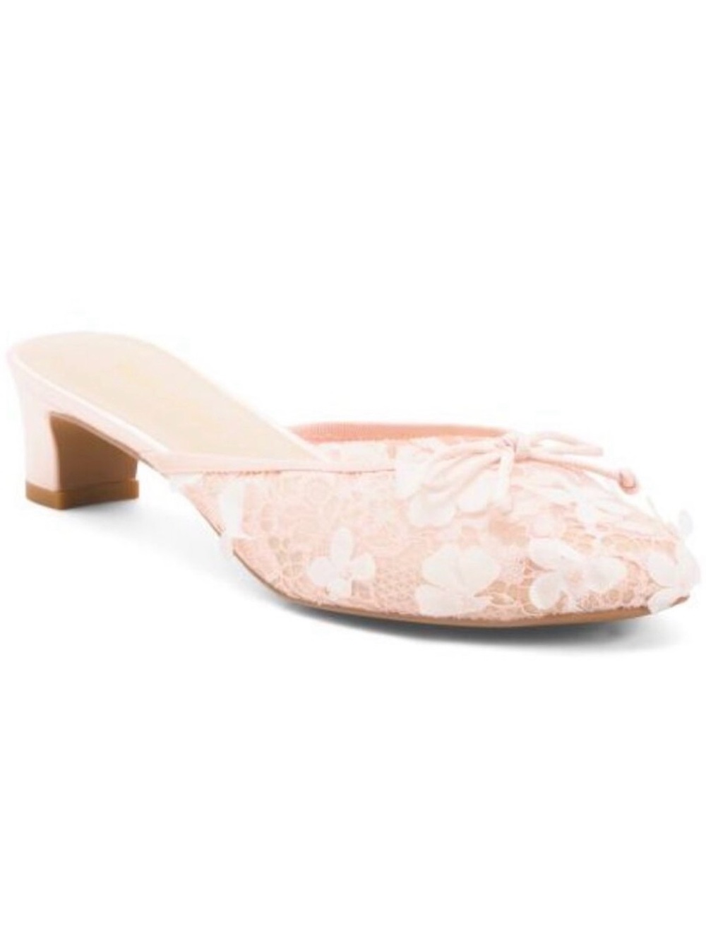For Love And Lemons Blush Lace Bow Low Block Heel Mule 
Bella Hadid July choice